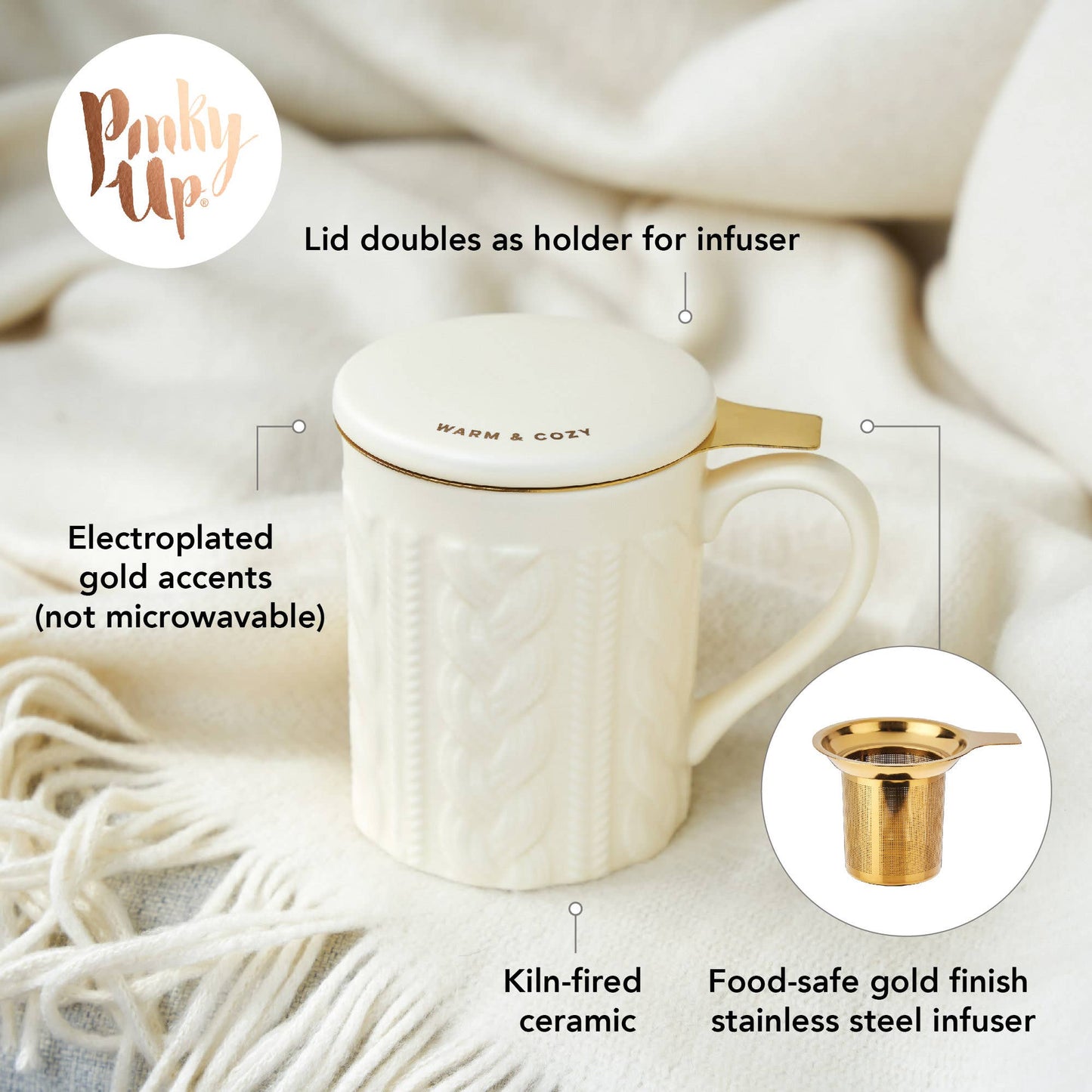 Annette™ 3D Ceramic Mug with Infuser Knit Warm and Cozy