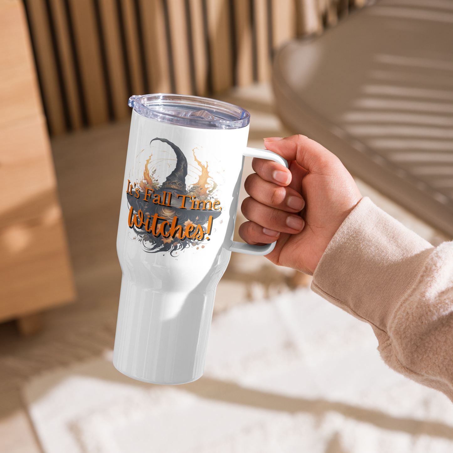 It's Fall Time, Witches! - 25 oz White Travel Mug with Handle