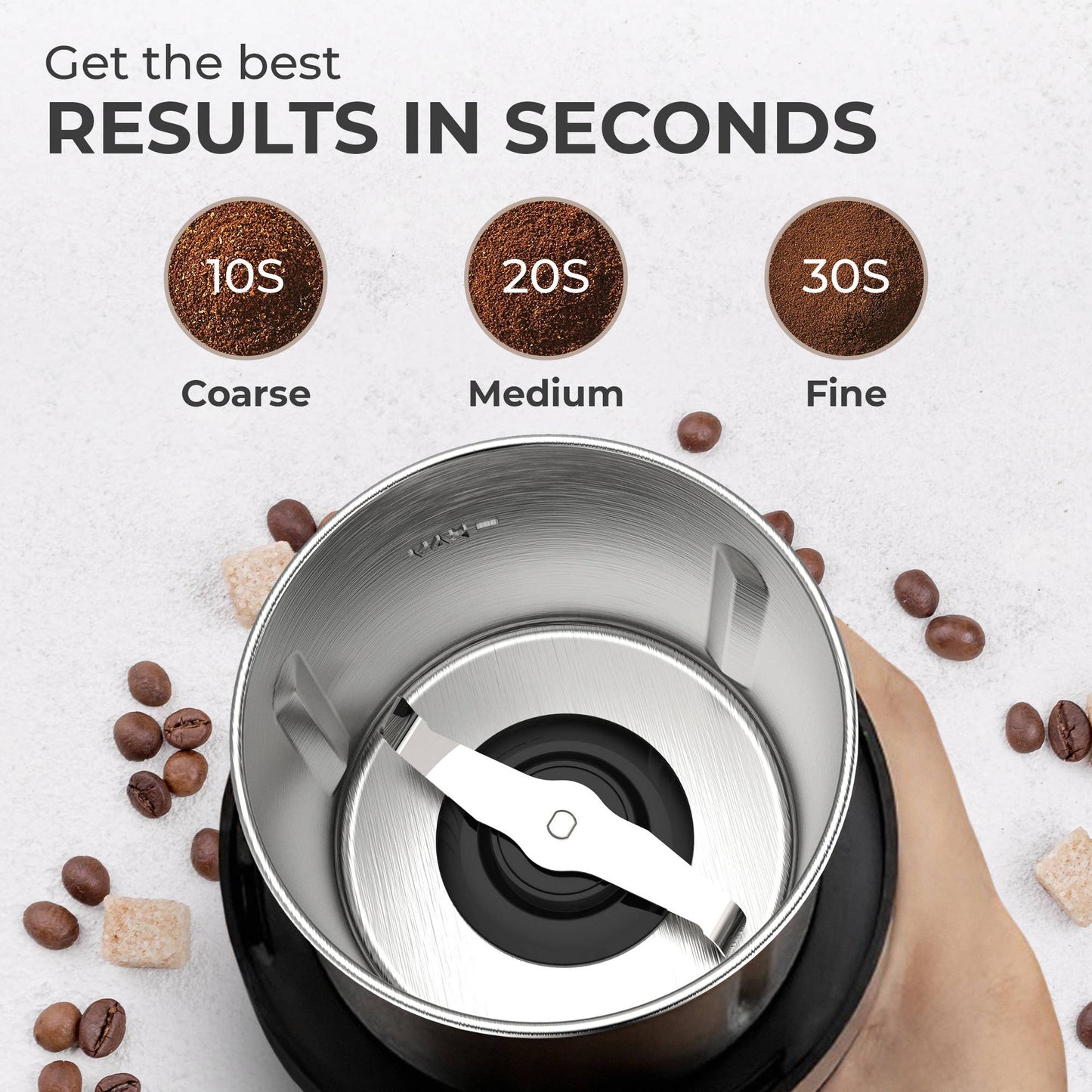 Kaffe Electric Blade Coffee Grinder w/ Removable Cup (4.5oz)