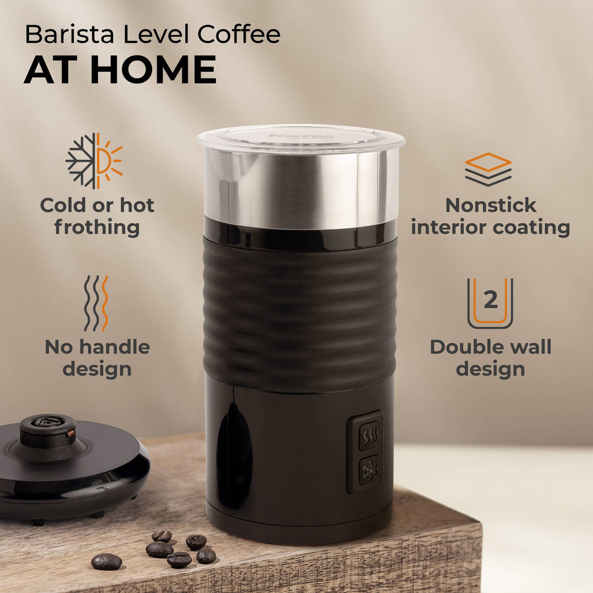 Kaffe electric milk frother for hot and cold foam
