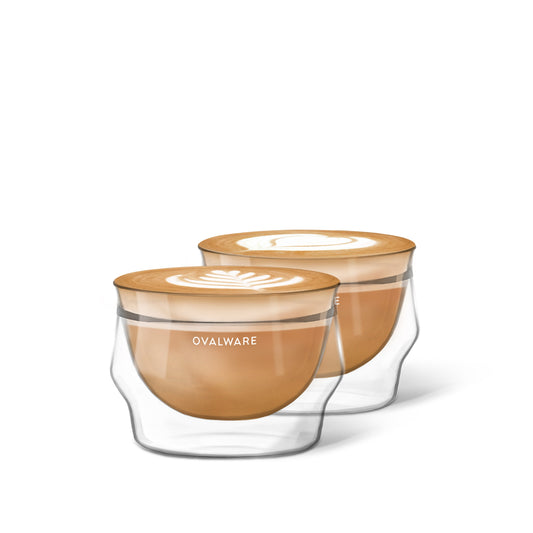 Ovalware Latte Master Glasses | Double Wall Borosilicate Glass (Set of 2)