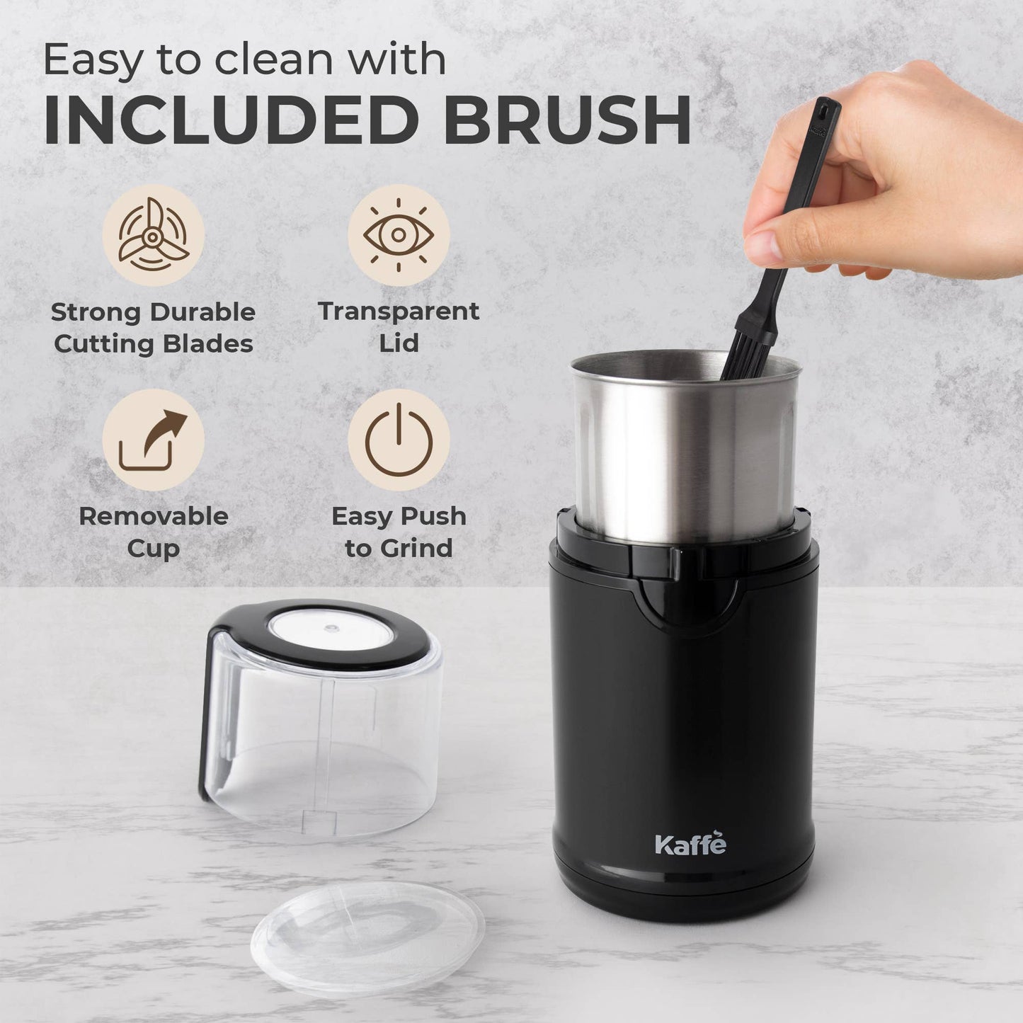 Kaffe Electric Blade Coffee Grinder w/ Removable Cup (4.5oz)