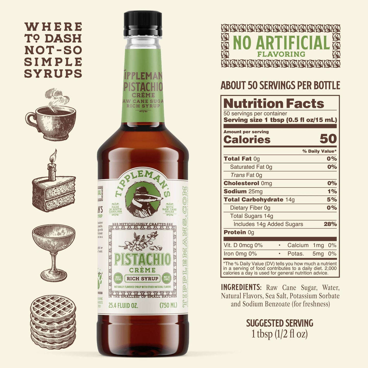Pistachio Crème coffee syrup by Tippleman’s in a 750ml bottle