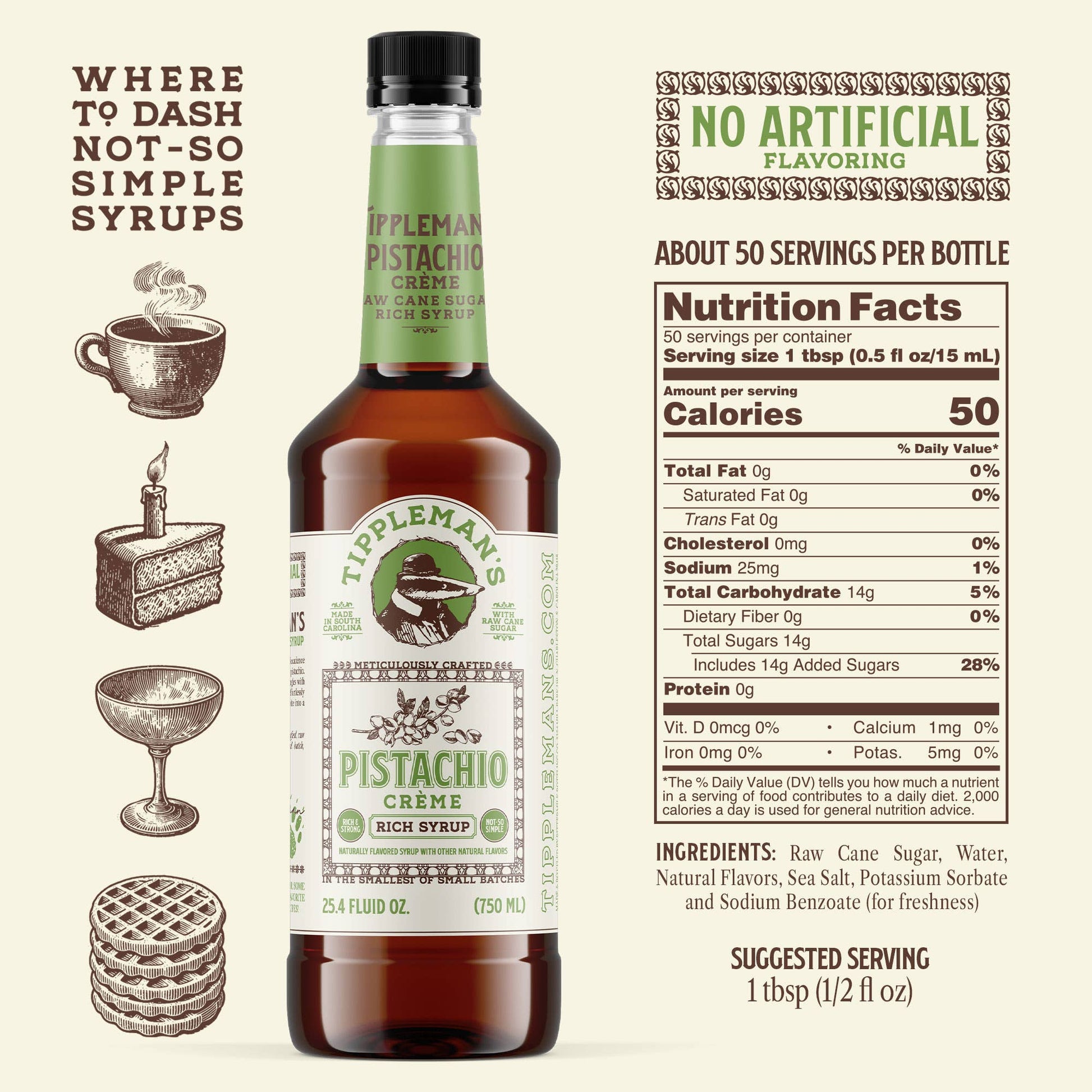 Pistachio Crème coffee syrup by Tippleman’s in a 750ml bottle