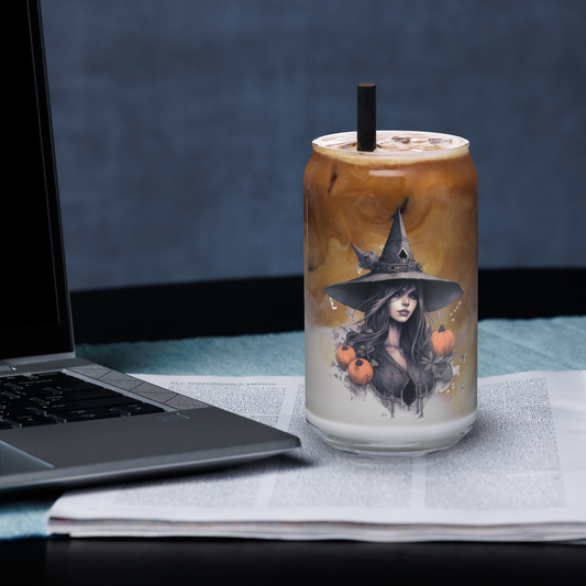 Elvina - 16 oz Fall Witch-Inspired Can-Shaped Glass