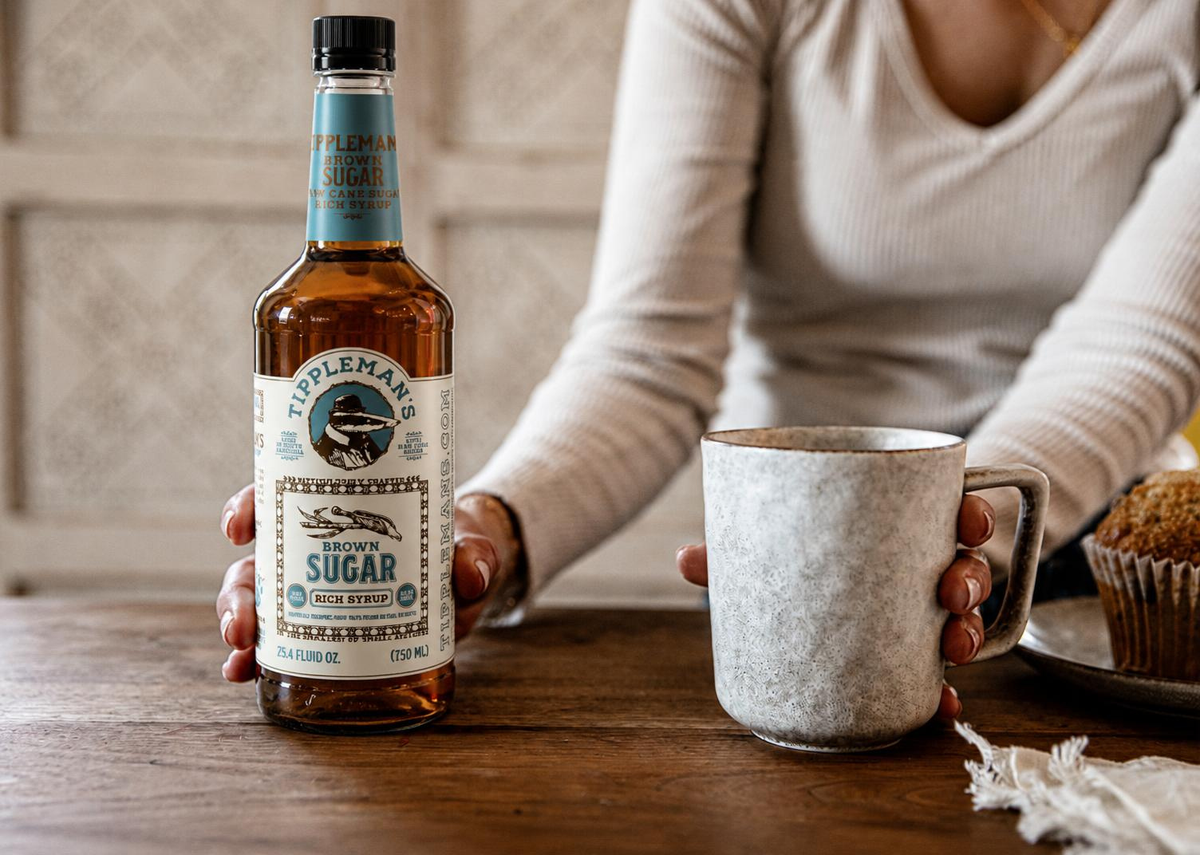 Brown Sugar Syrup bottle with product and serving information