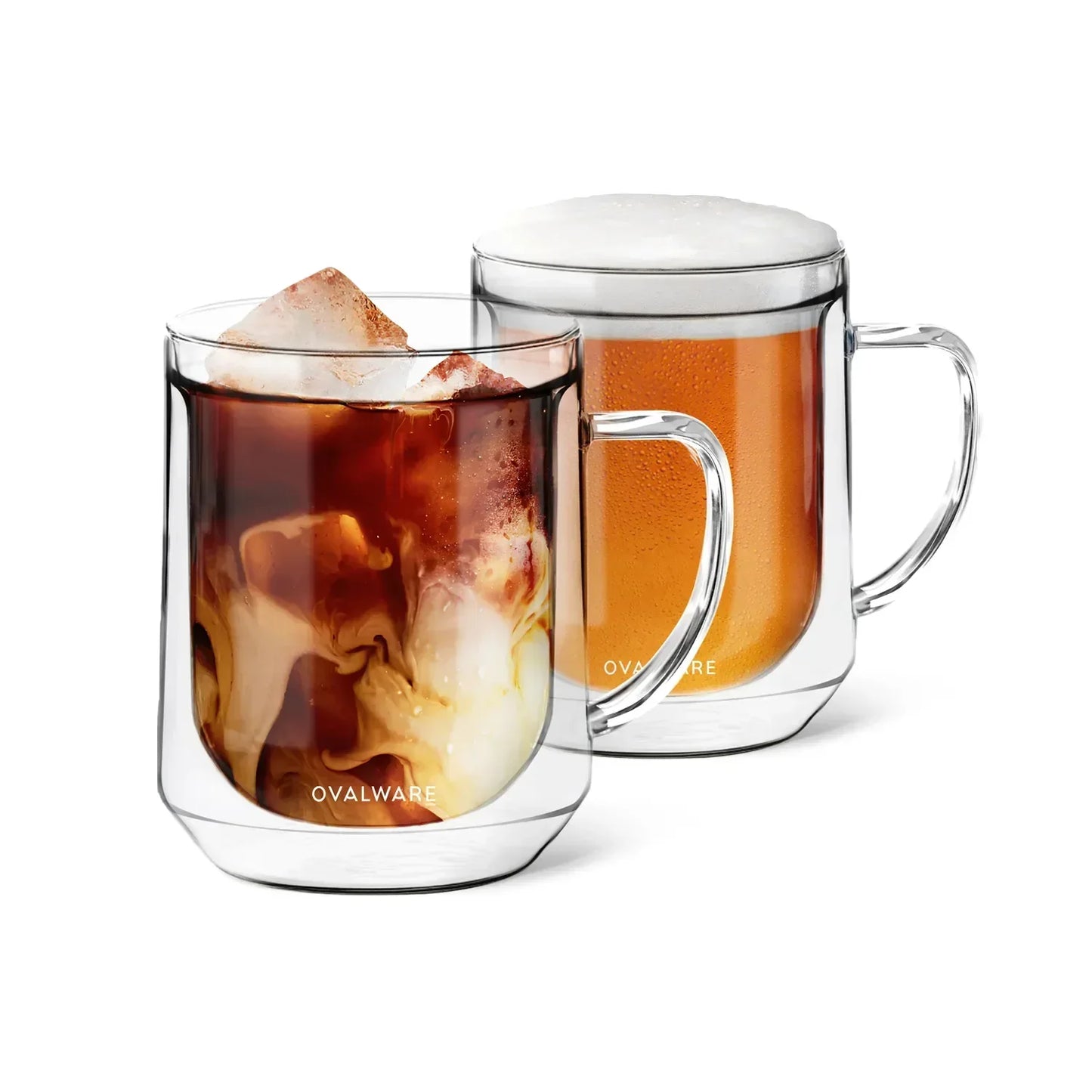 Ovalware Double Wall Glass Mug Set | 17 oz (Set of 2)
