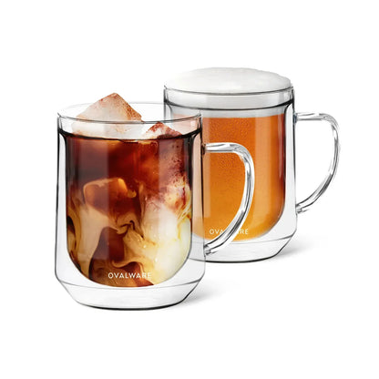 Ovalware Double Wall Glass Mug Set | 17 oz (Set of 2)