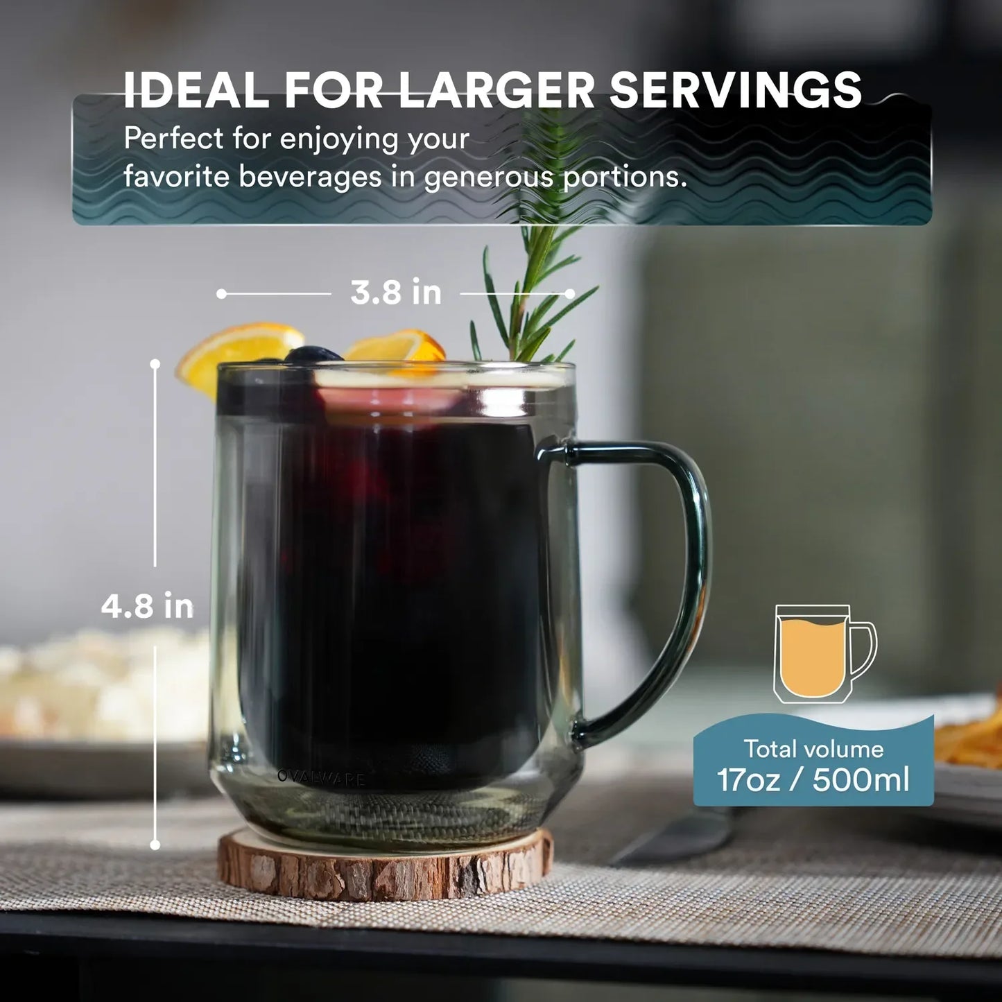 Ovalware Double Wall Glass Mug Set | 17 oz (Set of 2)