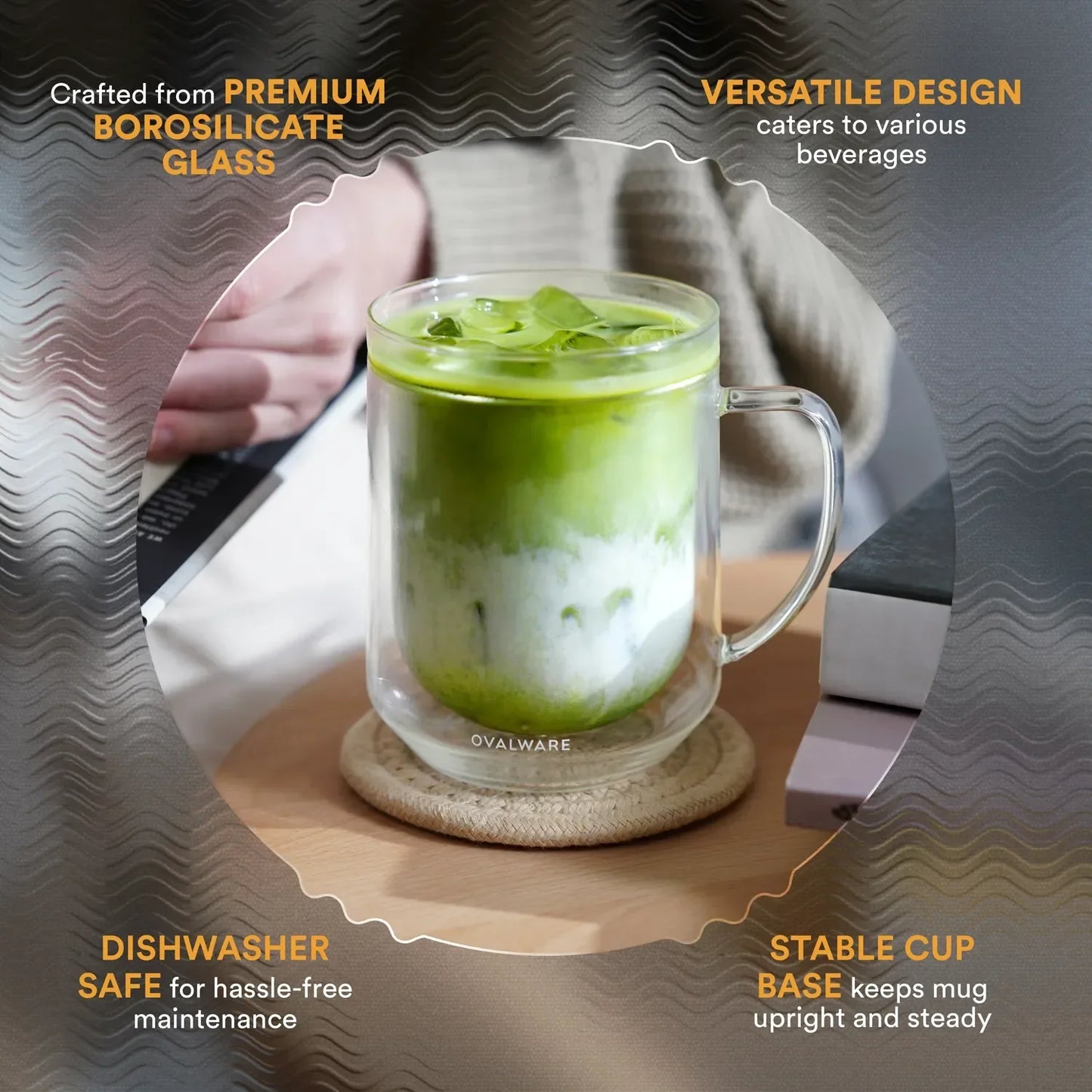 Ovalware Double Wall Glass Mug Set | 17 oz (Set of 2)
