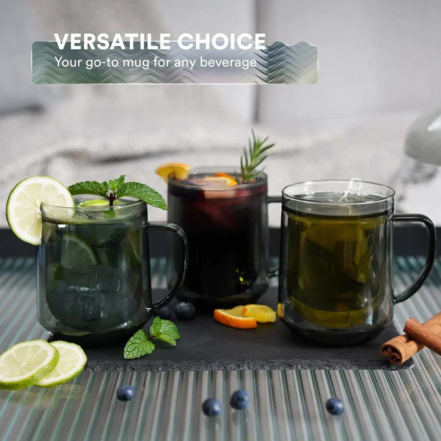Ovalware Double Wall Glass Mug Set | 17 oz (Set of 2)