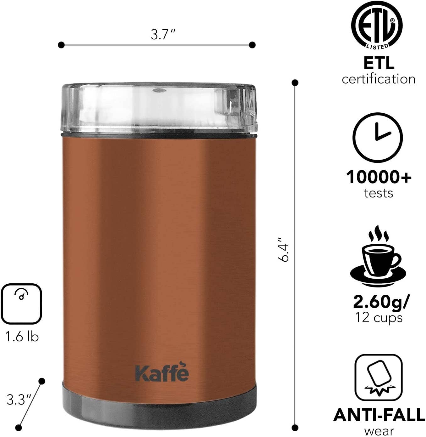 Kaffe Electric Coffee Grinder - Stainless Steel - 3oz