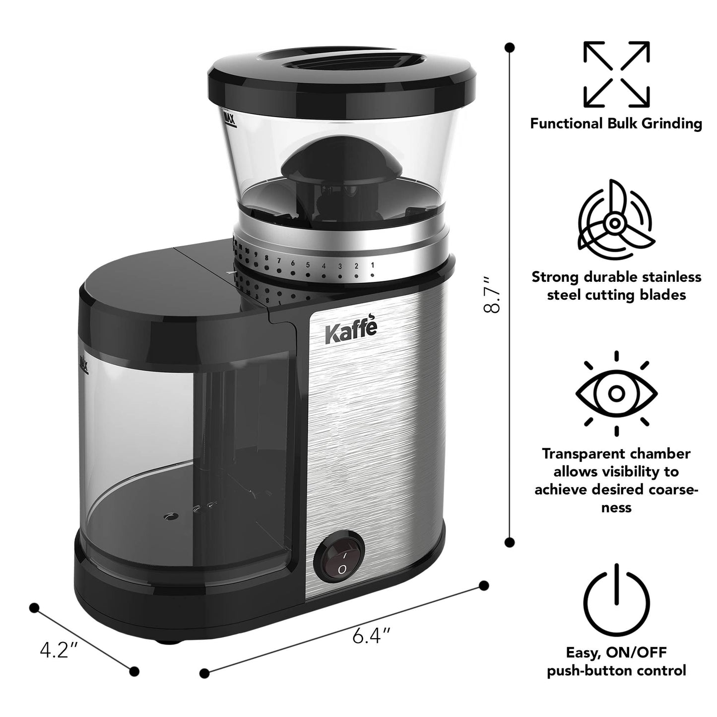 Kaffe Stainless Steel Electric Burr Coffee Grinder