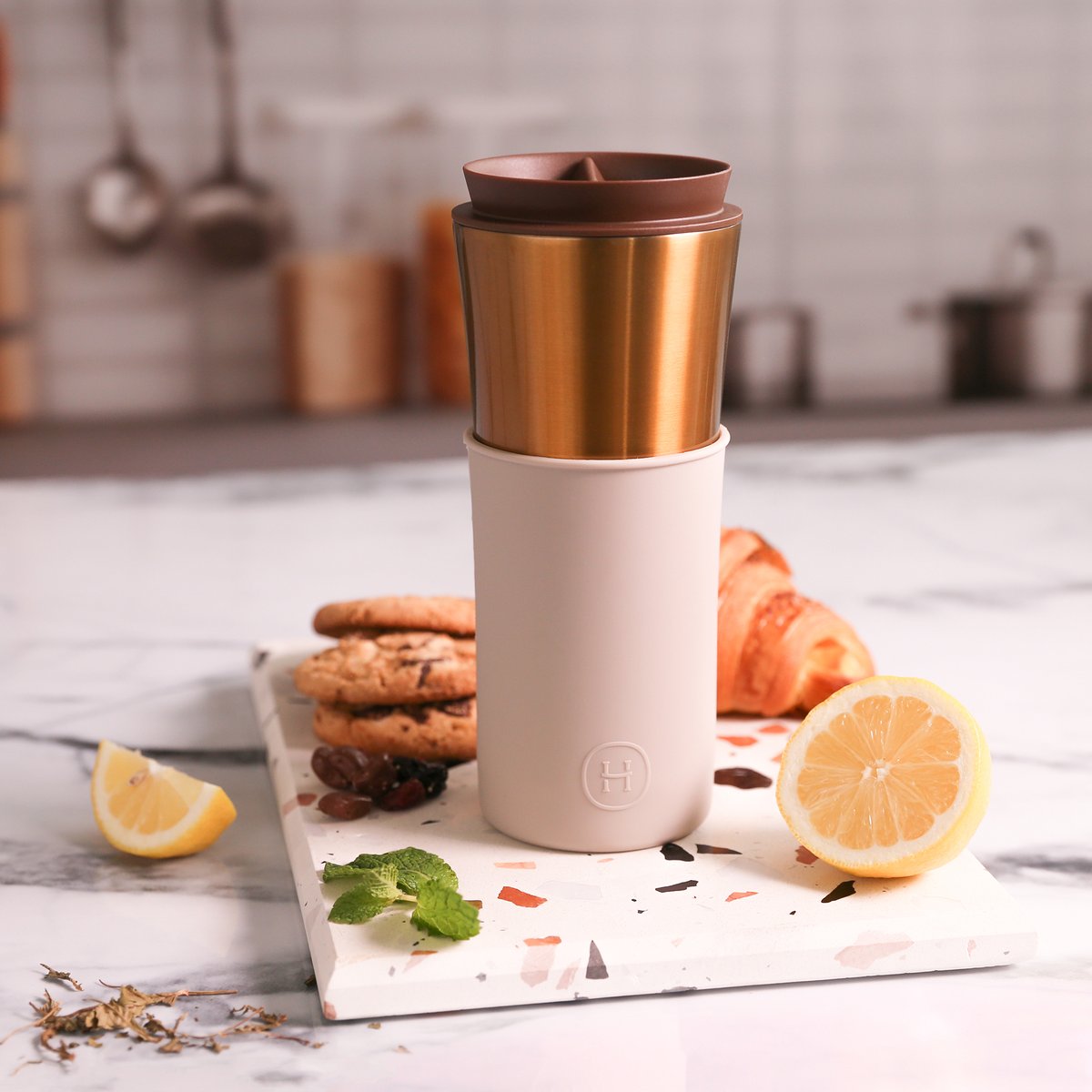 Bronze Gold Travel Mug - Eucalyptus