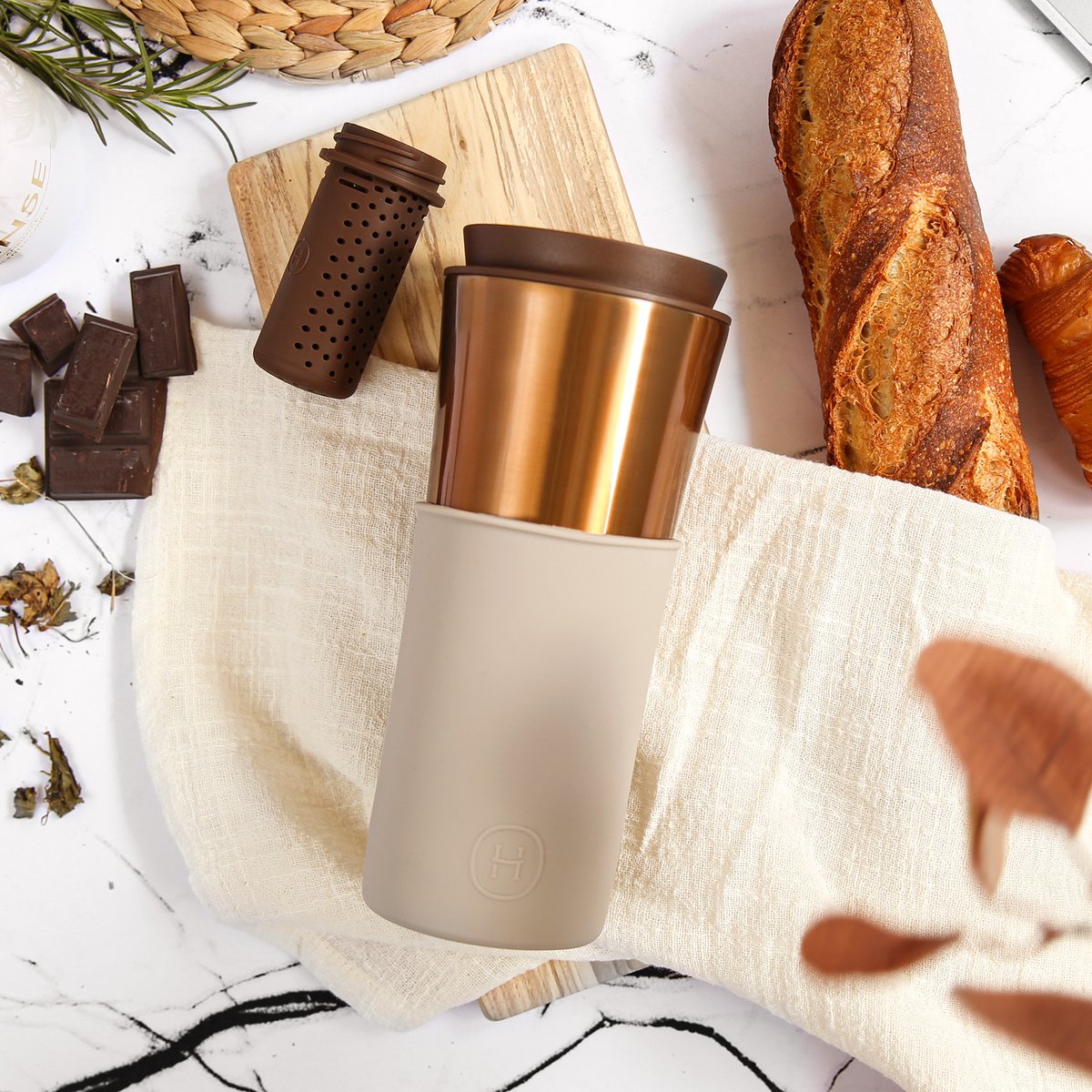 Bronze Gold Travel Mug - Eucalyptus