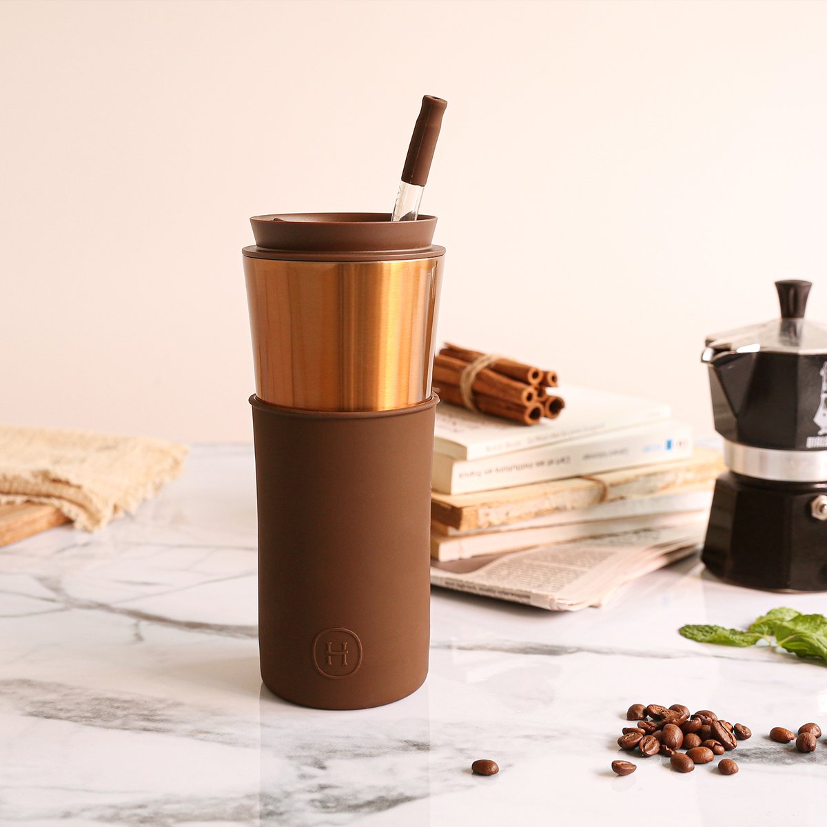 Bronze Gold Travel Mug - Mocha