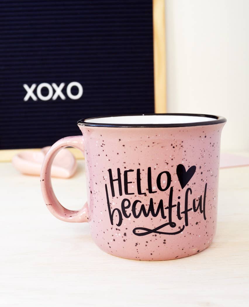 "Hello Beautiful" Pink Campfire Mug